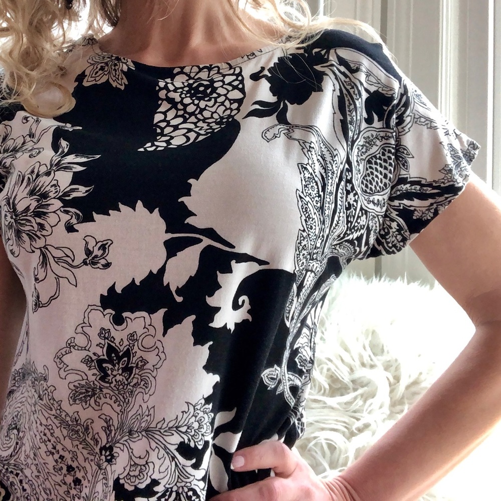 Talbots Black & White Floral Print Shirt